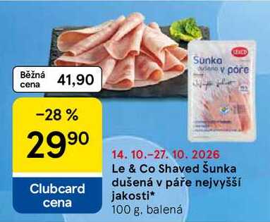 Le & Co Shaved Šunka dušená v páře nejvyšší jakosti, 100 g, balená