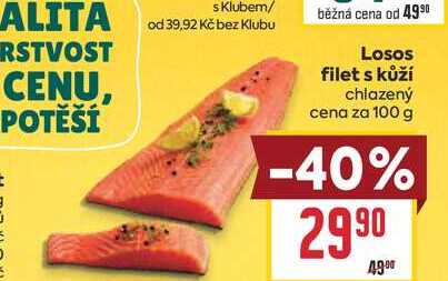 Losos filet s kůží chlazený cena za 100 g