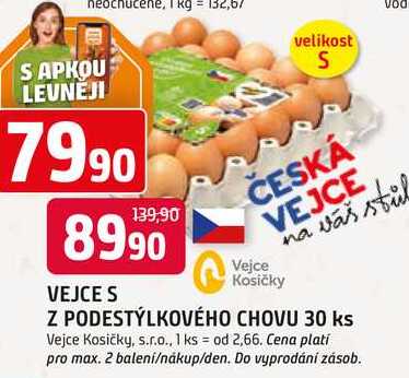 ČESKÁ VEJCE Z PODESTÝLKOVÉHO CHOVU 30 ks vel.S