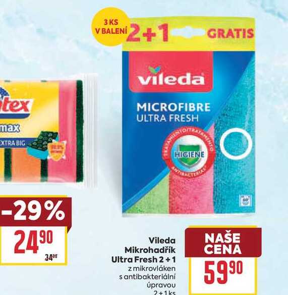 Vileda Mikrohadřík Ultra Fresh 2+1 z mikrovláken santibakteriální ύρτανου 2+1ks