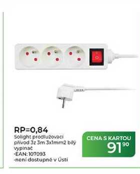 RP=0,84 Solight prodlužovací přívod 32 3m 3x1mm2 bily vypínač