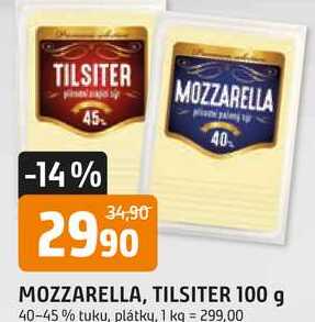 MOZZARELLA, TILSITER 100 g 40-45% tuku, plátky