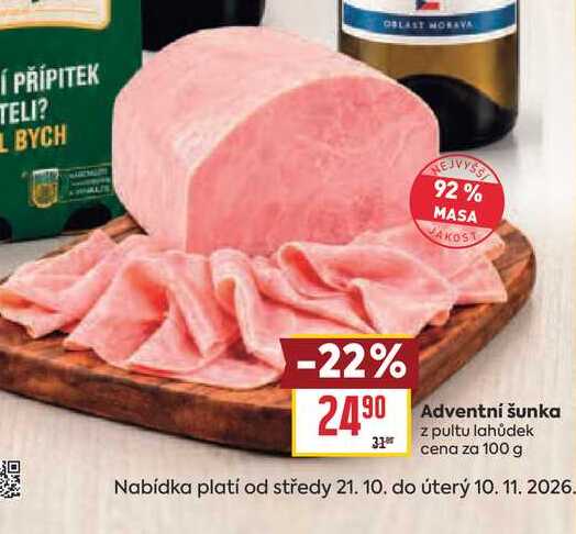 Adventní šunka z pultu lahůdek cena za 100 g