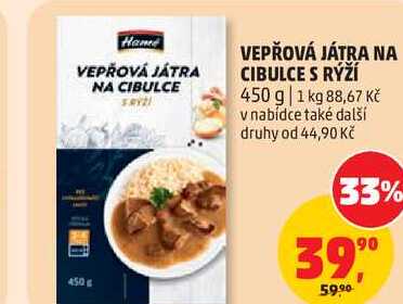 VEPŘOVÁ JÁTRA NA CIBULCE S RÝŽÍ, 450 g