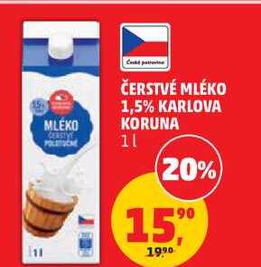 ČERSTVÉ MLÉKO 1,5% KARLOVA KORUNA, 1 l 