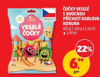 ČOČKY VESELÉ S OVOCNOU PŘÍCHUTÍ KARLOVA KORUNA, 60 g  