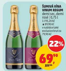 ŠUMIVÁ VÍNA VINUM REGUM demi sec, demi rosé, 0,75 l