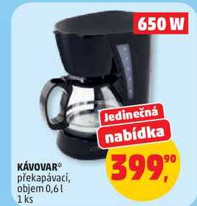 KÁVOVAR překapávací, objem 0,6 l, 1 ks  
