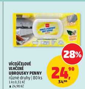 VÍCEÚČELOVÉ VLHČENÉ UBROUSKY PENNY různé druhy, 80 ks