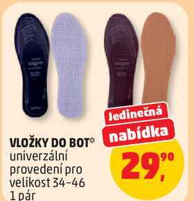 VLOŽKY DO BOT nabídka univerzální provedení pro velikost 34-46, 1 pár