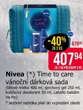 Time to care vánoční dárková sada (tělové mléko 400 ml, sprchový gel 250 ml, kuličkový deodorant 50 ml, Labello balzám na rty)