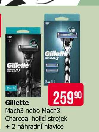 Gillette Mach3 nebo Mach3 Charcoal holicí strojek + 2 náhradní hlavice