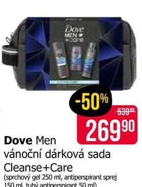 Dove Men vánoční dárková sada Cleanse+Care (sprchový gel 250 ml, antiperspirant sprej 150 ml, tuhý antiperspirant 50 ml) 