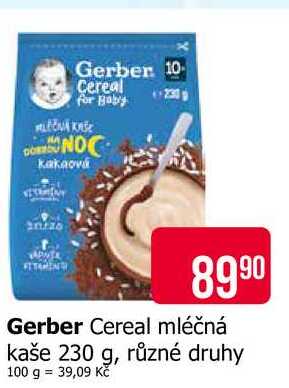 Gerber Cereal mléčná kaše 230 g, různé druhy 