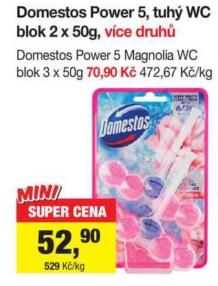 Domestos Power 5, tuhý WC blok 2 x 50g