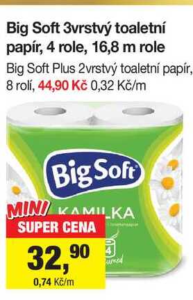 Big Soft 3vrstvý toaletní papír, 4 role, 16,8 m role