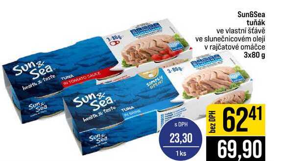 Sun&Sea tuňák ve vlastní šťávě ve slunečnicovém oleji v rajčatové omáčce 3x80 g