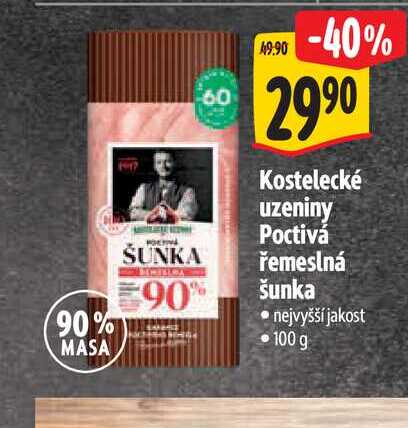 Kostelecké uzeniny Poctivá řemeslná šunka 100 g