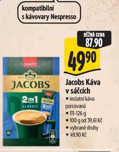  Jacobs Káva v sáčcích 111-126 g v akci