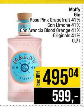 Malfy Gin Rosa Pink Grapefruit 41% Con Limone 41% Con Arancia Blood Orange 41% Originale 41% 0,7l