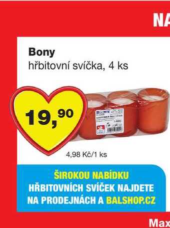 Bony hřbitovní svíčka, 4 ks