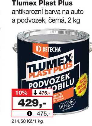 Tlumex Plast Plus antikorozní barva na auto a podvozek, černá, 2 kg
