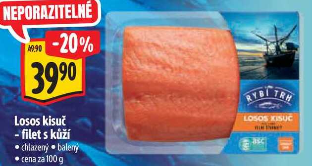Losos kisuč - filet s kůží, cena za 100 g 