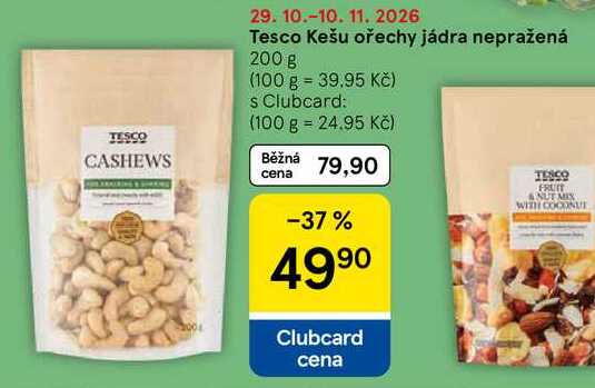Tesco Kešu ořechy jádra nepražená, 200 g