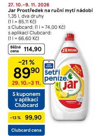 Jar Prostředek na ruční mytí nádobí, 1,35 I, dva druhy