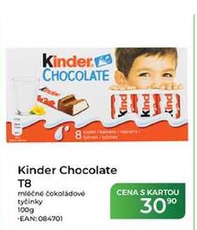 Kinder Chocolate T8 mléčné čokoládové tyčinky 100g