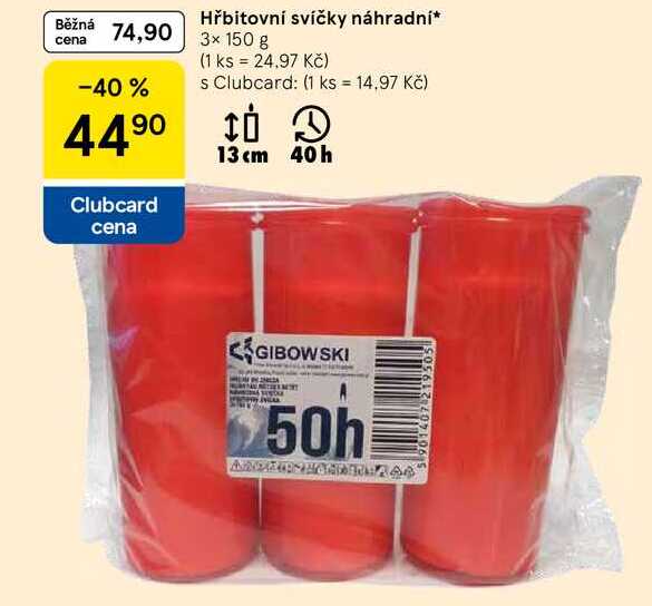 Hřbitovní svíčky náhradní, 3x 150 g  