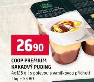 COOP PREMIUM KAKAOVÝ PUDING 4x 125 g s polevou s vanilkovou příchutí