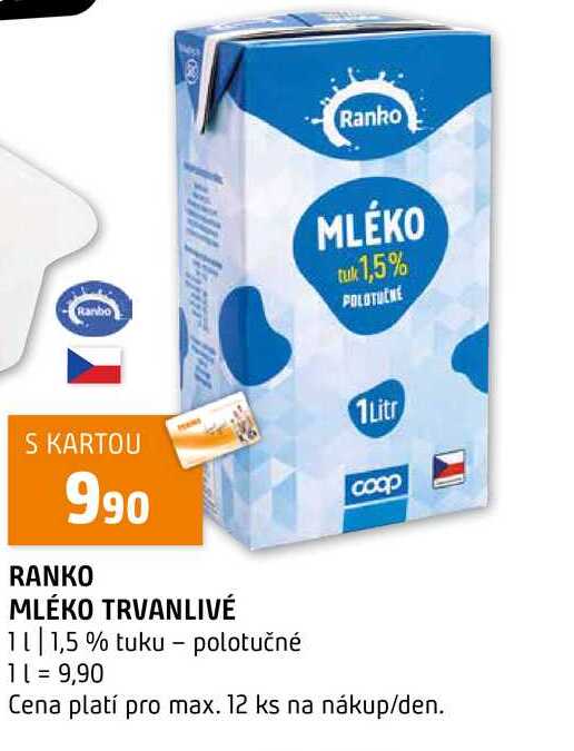 RANKO MLÉKO TRVANLIVÉ 1l 1,5 % tuku polotučné