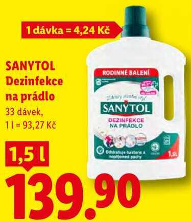 SANYTOL Dezinfekce na prádlo, 1,5 l/33 dávek