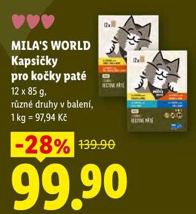 MILA'S WORLD Kapsičky pro kočky paté, 12x 85 g
