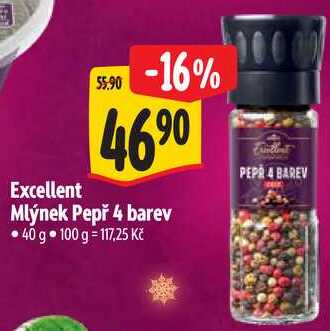 Excellent Mlýnek Pepř 4 barev, 40 g
