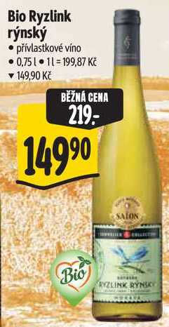 Bio Ryzlink rýnský, 0,75 l