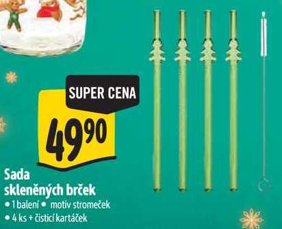 Sada skleněných brček, 4 ks + čisticí kartáček