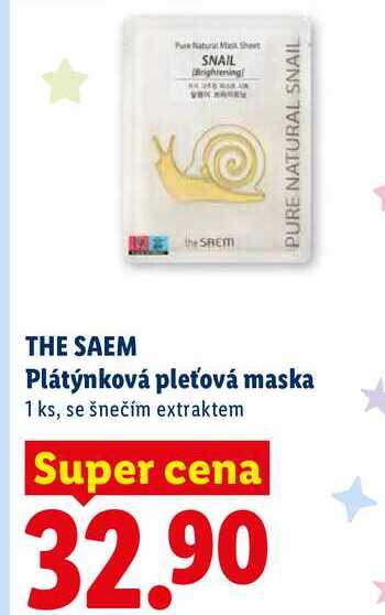 THE SAEM Plátýnková pleťová maska, 1 ks 