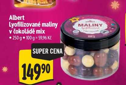Albert Lyofilizované maliny v čokoládě mix 250 g
