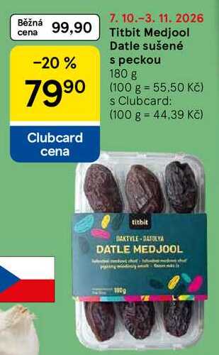 Titbit Medjool Datle sušené s peckou, 180 g 