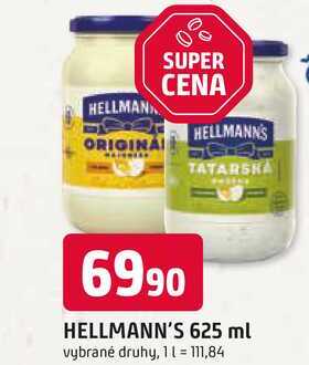 Hellmann's tatarská omáčka, majonéza 625ml, vybrané druhy