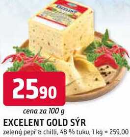 EXCELENT GOLD SÝR zelený pepř & chilli, 48 % tuku 100g
