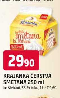 KRAJANKA ČERSTVÁ SMETANA 250 ml ke šlehání, 33% tuku