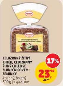 CELOZRNNÝ ŽITNÝ CHLEB, krájený, balený, 500 g