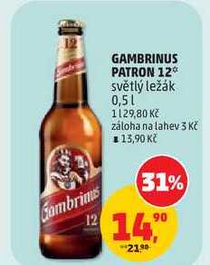 GAMBRINUS PATRON 12 světlý ležák, 0,5 l