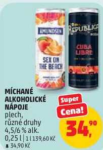 MÍCHANÉ ALKOHOLICKÉ NÁPOJE plech, různé druhy 4,5/6% alk., 0,25 l