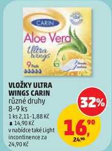 VLOŽKY ULTRA WINGS CARIN různé druhy, 8-9 ks