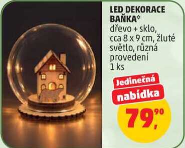 LED DEKORACE BAŇKA, dřevo + sklo, cca 8 x 9 cm, žluté světlo, různá provedení, 1 ks 