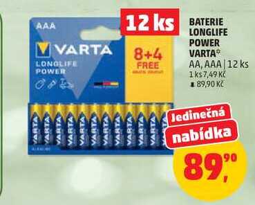 BATERIE LONGLIFE POWER VARTA AA, AAA, 12 ks